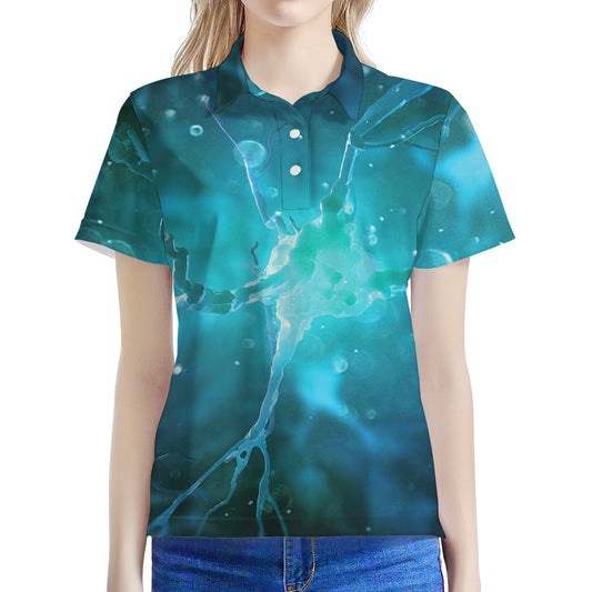 Blue Neurons In The Brain Print Women's Polo Shirt