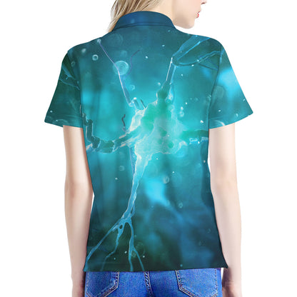 Blue Neurons In The Brain Print Women's Polo Shirt