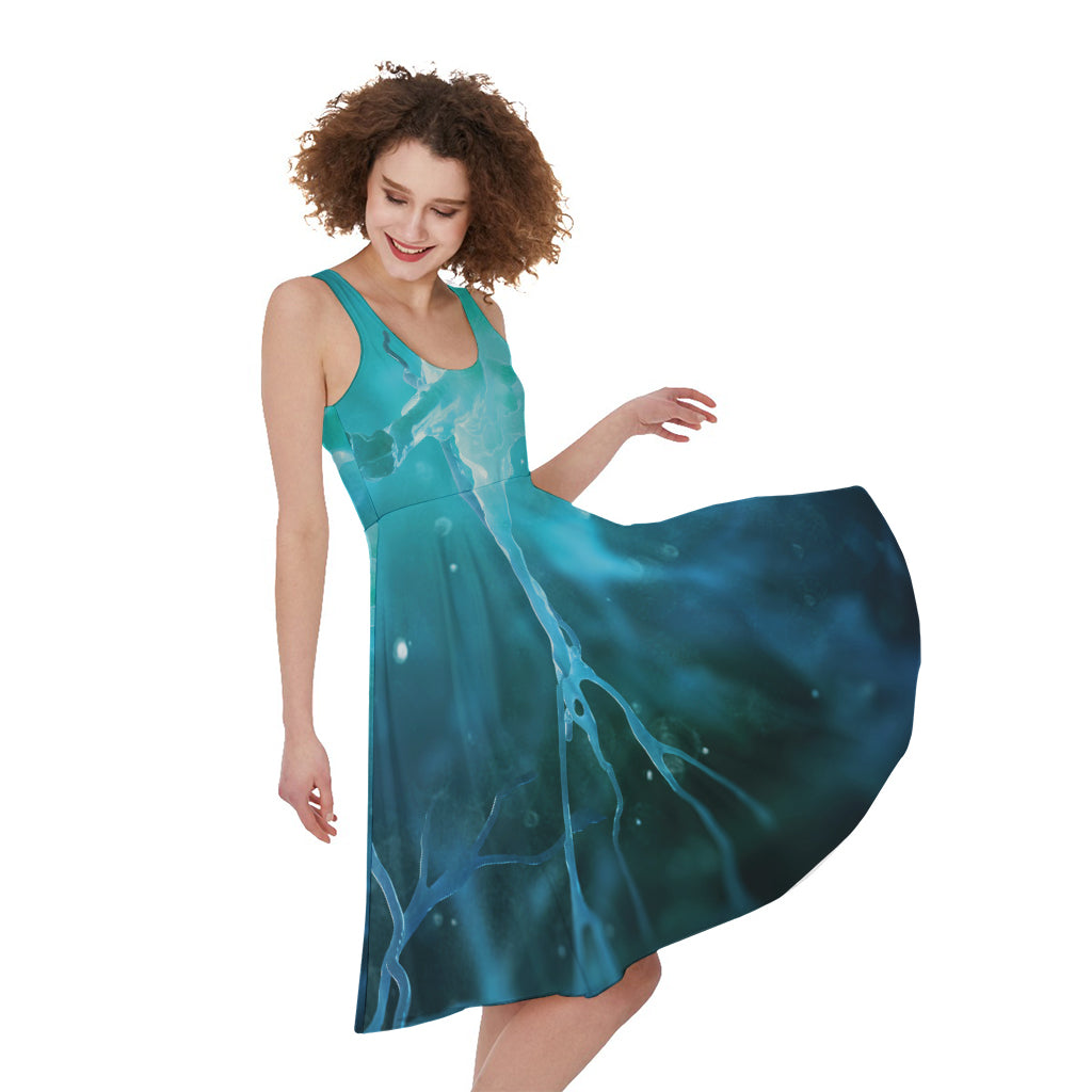 Blue Neurons In The Brain Print Women's Sleeveless Dress