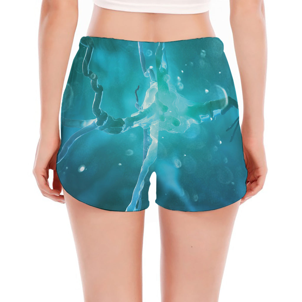 Blue Neurons In The Brain Print Women's Split Running Shorts