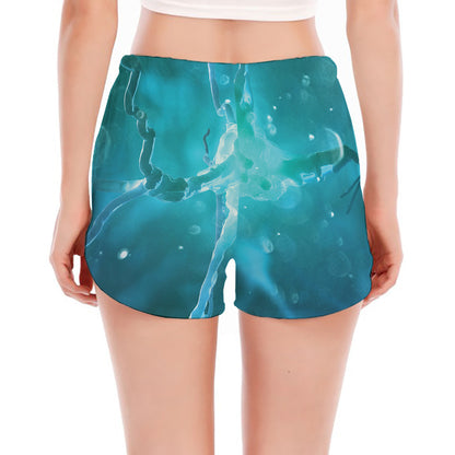 Blue Neurons In The Brain Print Women's Split Running Shorts