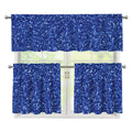 Blue (NOT Real) Glitter Print 3 Piece Kitchen Curtains