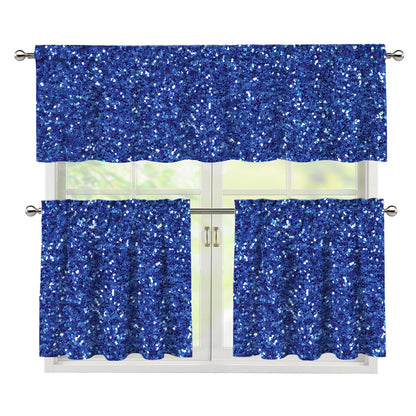 Blue (NOT Real) Glitter Print 3 Piece Kitchen Curtains