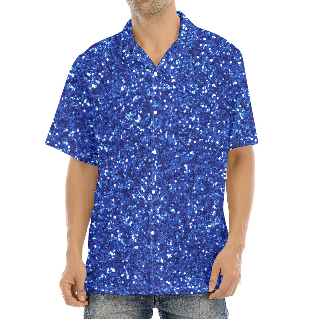 Blue (NOT Real) Glitter Print Aloha Shirt