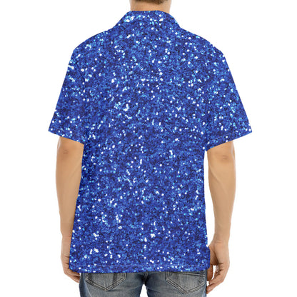 Blue (NOT Real) Glitter Print Aloha Shirt