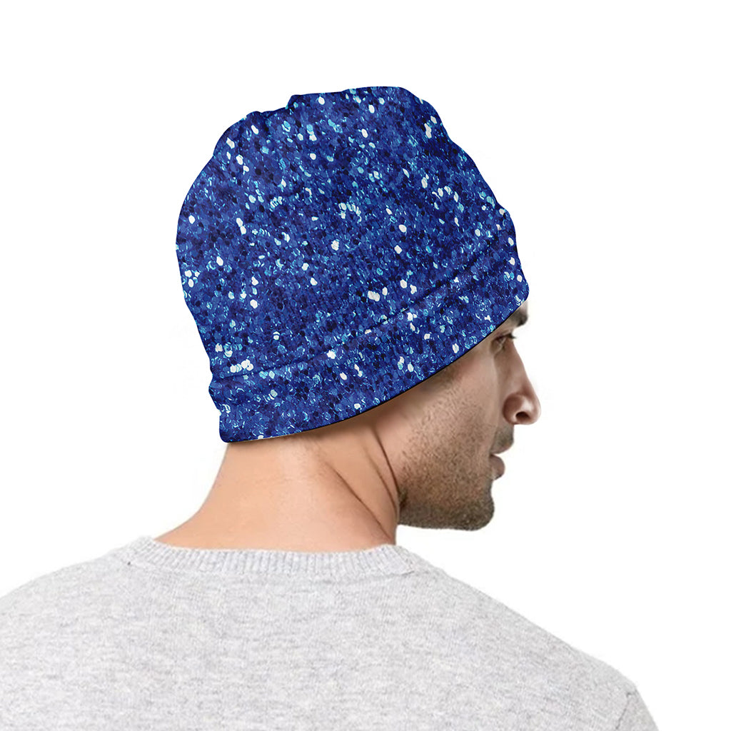 Blue (NOT Real) Glitter Print Beanie