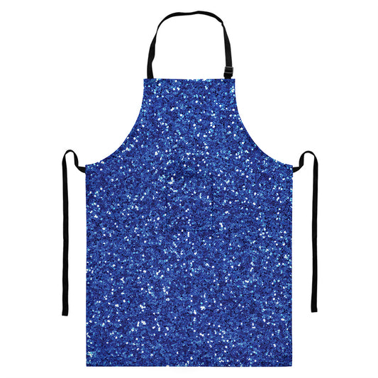Blue (NOT Real) Glitter Print Bib Apron With Pocket