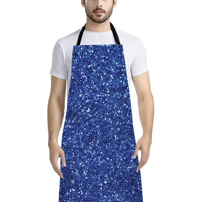 Blue (NOT Real) Glitter Print Bib Apron With Pocket