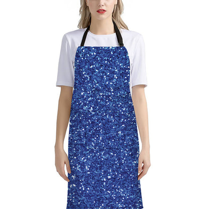 Blue (NOT Real) Glitter Print Bib Apron With Pocket