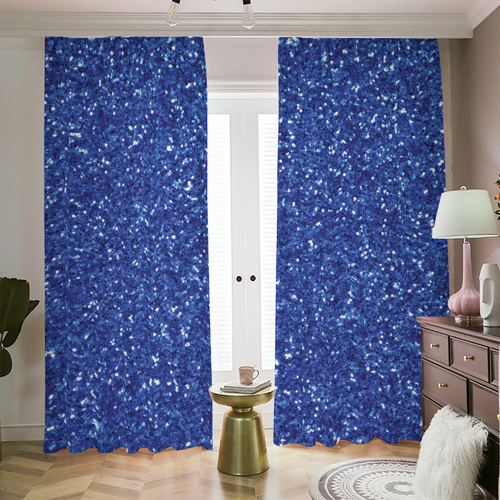 Blue (NOT Real) Glitter Print Blackout Pencil Pleat Curtains