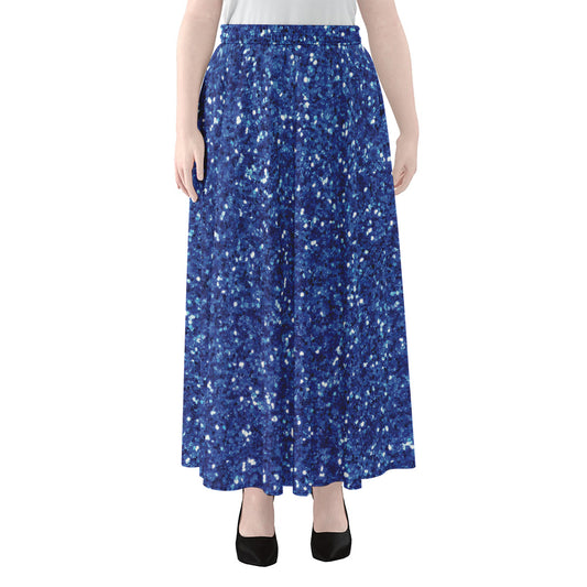 Blue (NOT Real) Glitter Print Chiffon Maxi Skirt