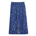 Blue (NOT Real) Glitter Print Cotton Front Slit Maxi Skirt