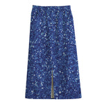 Blue (NOT Real) Glitter Print Cotton Front Slit Maxi Skirt