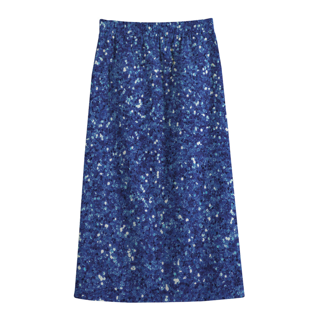 Blue (NOT Real) Glitter Print Cotton Front Slit Maxi Skirt