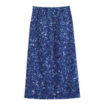 Blue (NOT Real) Glitter Print Cotton Front Slit Maxi Skirt