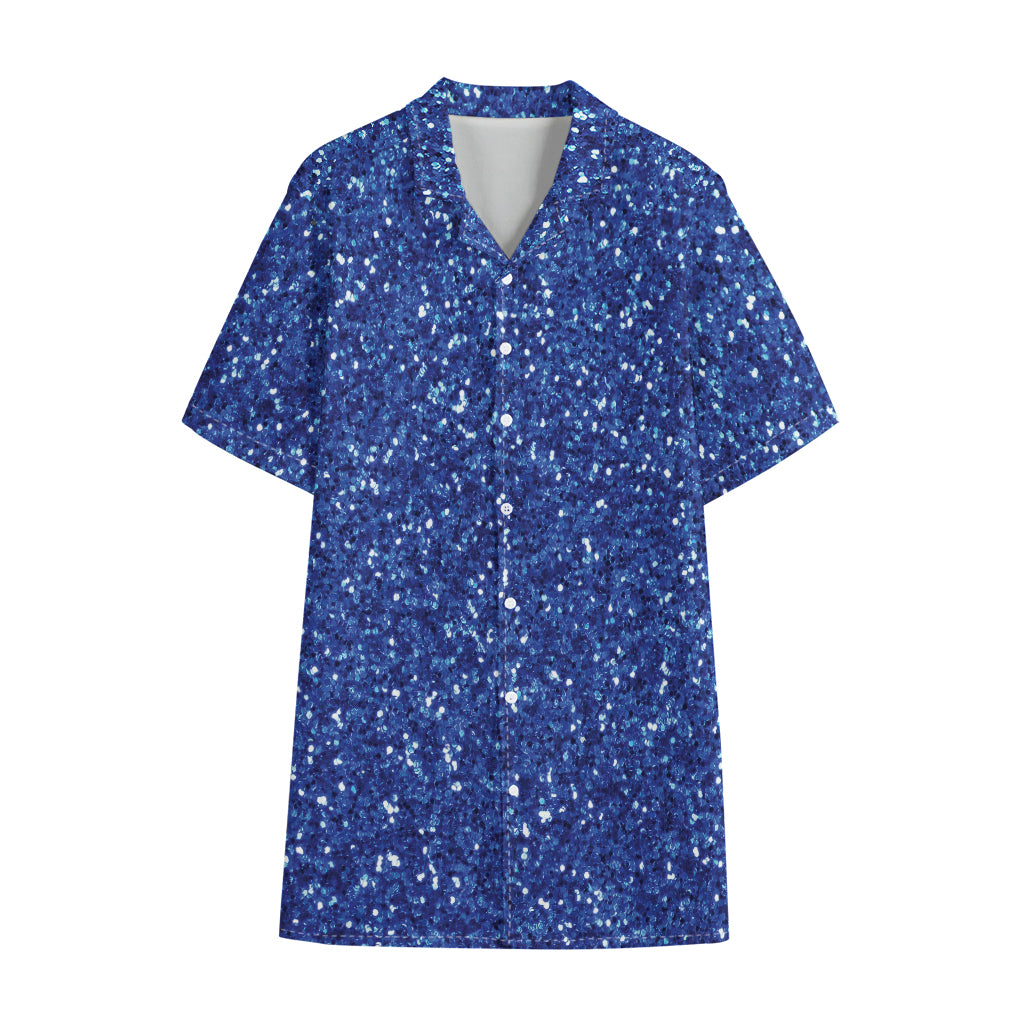 Blue (NOT Real) Glitter Print Cotton Hawaiian Shirt
