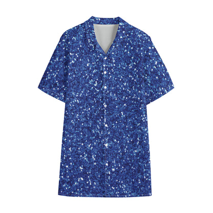 Blue (NOT Real) Glitter Print Cotton Hawaiian Shirt