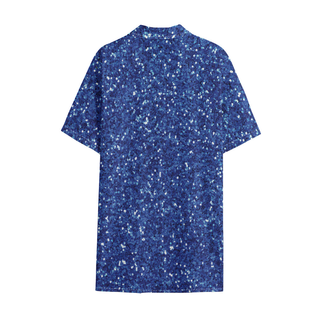 Blue (NOT Real) Glitter Print Cotton Hawaiian Shirt