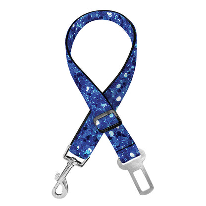 Blue (NOT Real) Glitter Print Dog Seat Belt