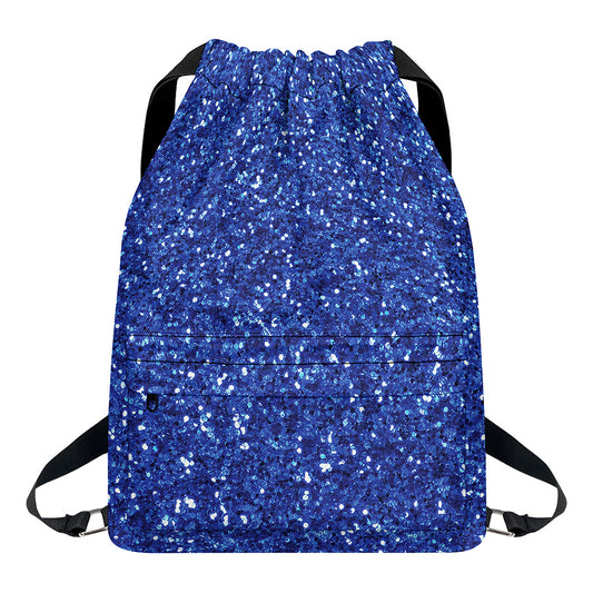 Blue (NOT Real) Glitter Print Drawstring Backpack
