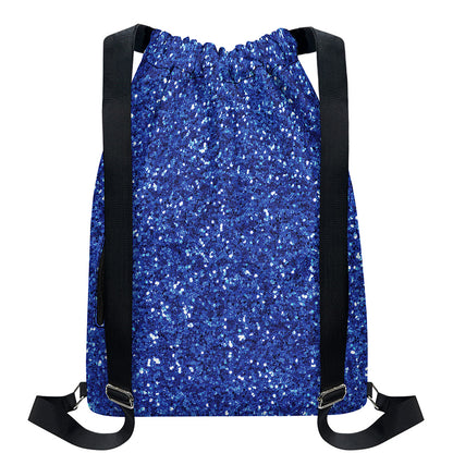 Blue (NOT Real) Glitter Print Drawstring Backpack
