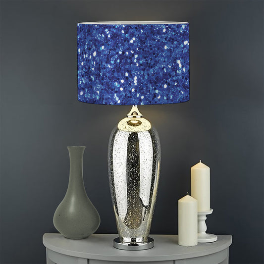 Blue (NOT Real) Glitter Print Drum Lamp Shade