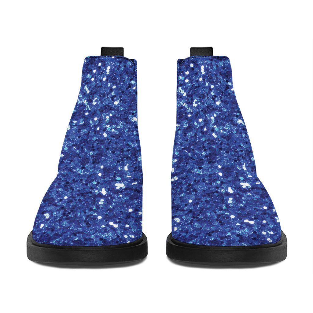 Blue (NOT Real) Glitter Print Flat Ankle Boots