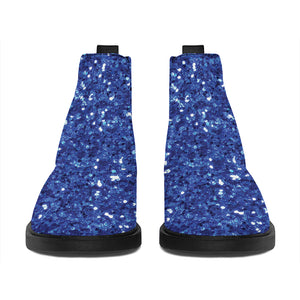 Blue (NOT Real) Glitter Print Flat Ankle Boots