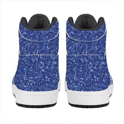 Blue (NOT Real) Glitter Print High Top Leather Sneakers