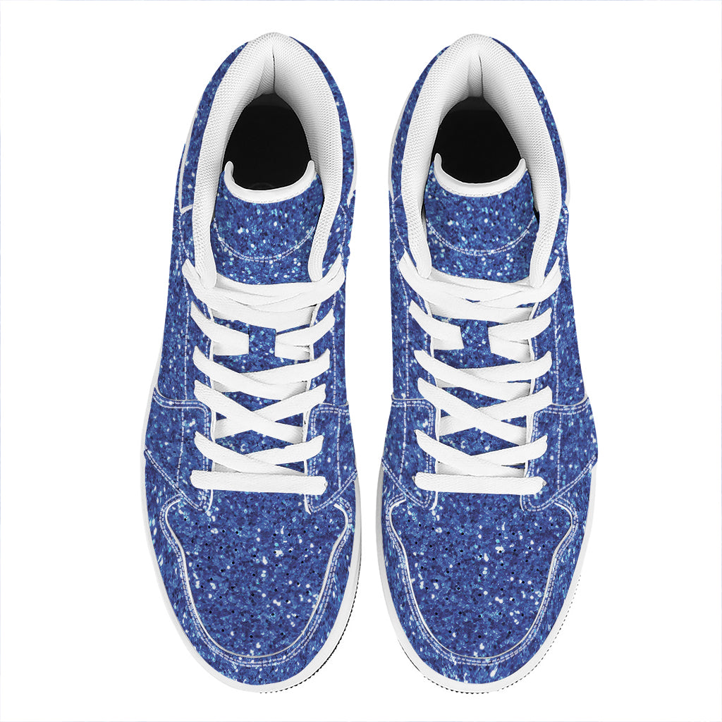 Blue (NOT Real) Glitter Print High Top Leather Sneakers