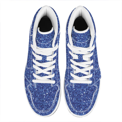 Blue (NOT Real) Glitter Print High Top Leather Sneakers