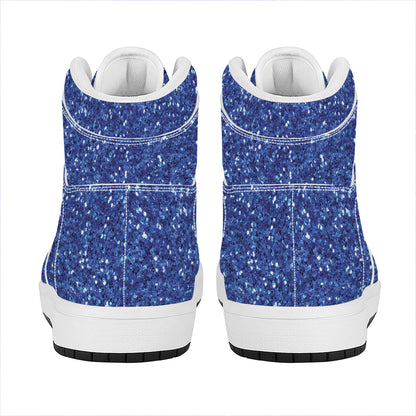 Blue (NOT Real) Glitter Print High Top Leather Sneakers