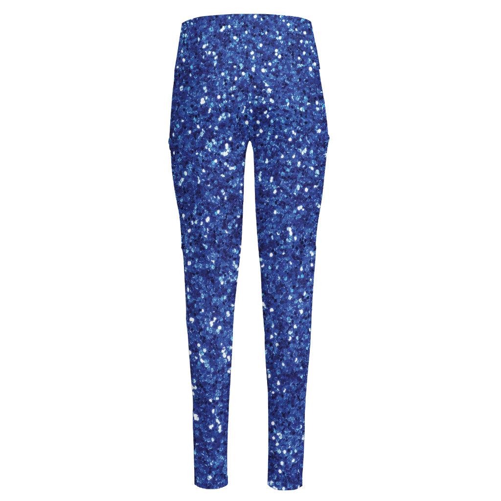 Blue (NOT Real) Glitter Print High-Waisted Pocket Leggings