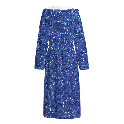 Blue (NOT Real) Glitter Print Hooded Bathrobe