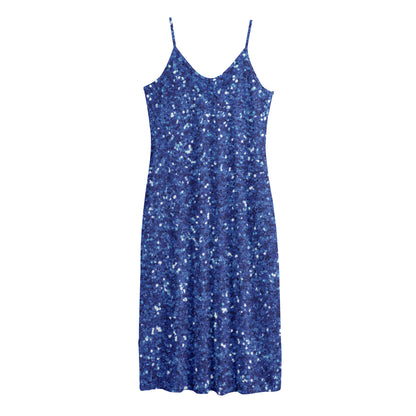 Blue (NOT Real) Glitter Print Jersey Midi Cami Dress