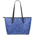 Blue (NOT Real) Glitter Print Leather Tote Bag With Zipper