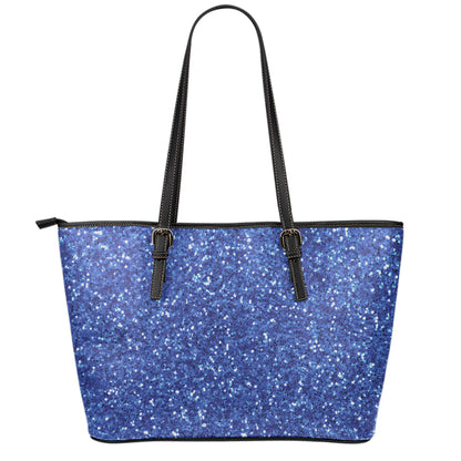 Blue (NOT Real) Glitter Print Leather Tote Bag