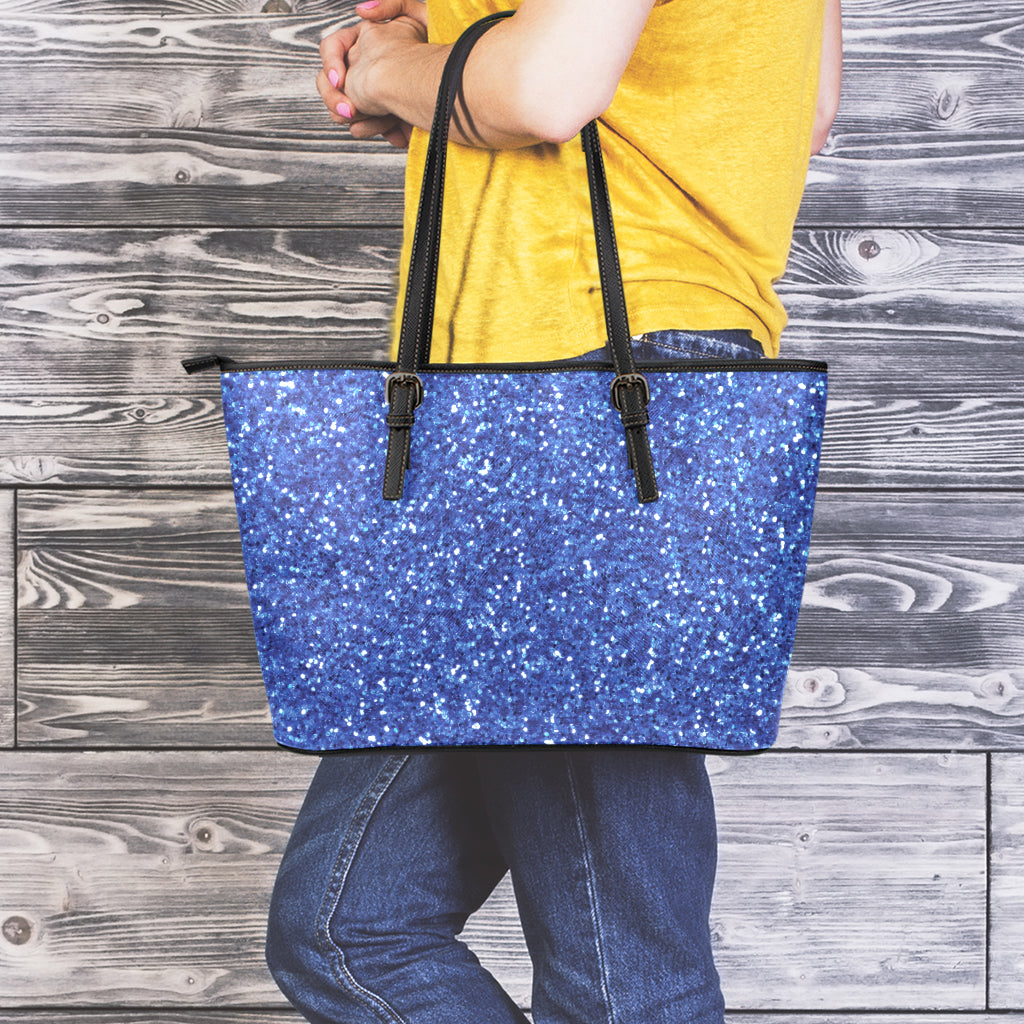 Blue (NOT Real) Glitter Print Leather Tote Bag