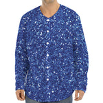 Blue (NOT Real) Glitter Print Long Sleeve Baseball Jersey