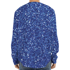 Blue (NOT Real) Glitter Print Long Sleeve Baseball Jersey