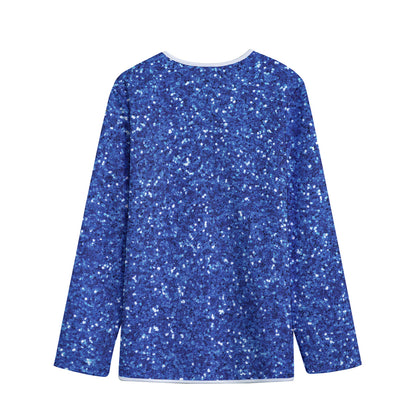 Blue (NOT Real) Glitter Print Long Sleeve Short Coat