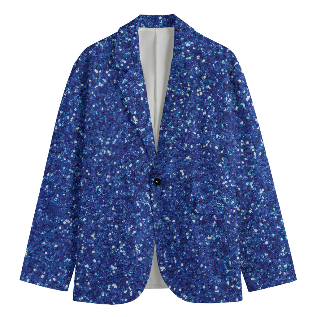 Blue (NOT Real) Glitter Print Men's Cotton Blazer