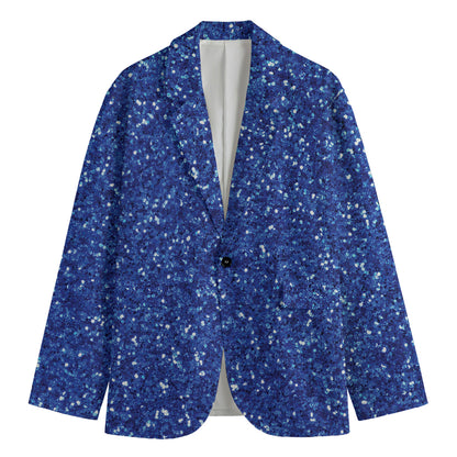Blue (NOT Real) Glitter Print Men's Cotton Blazer