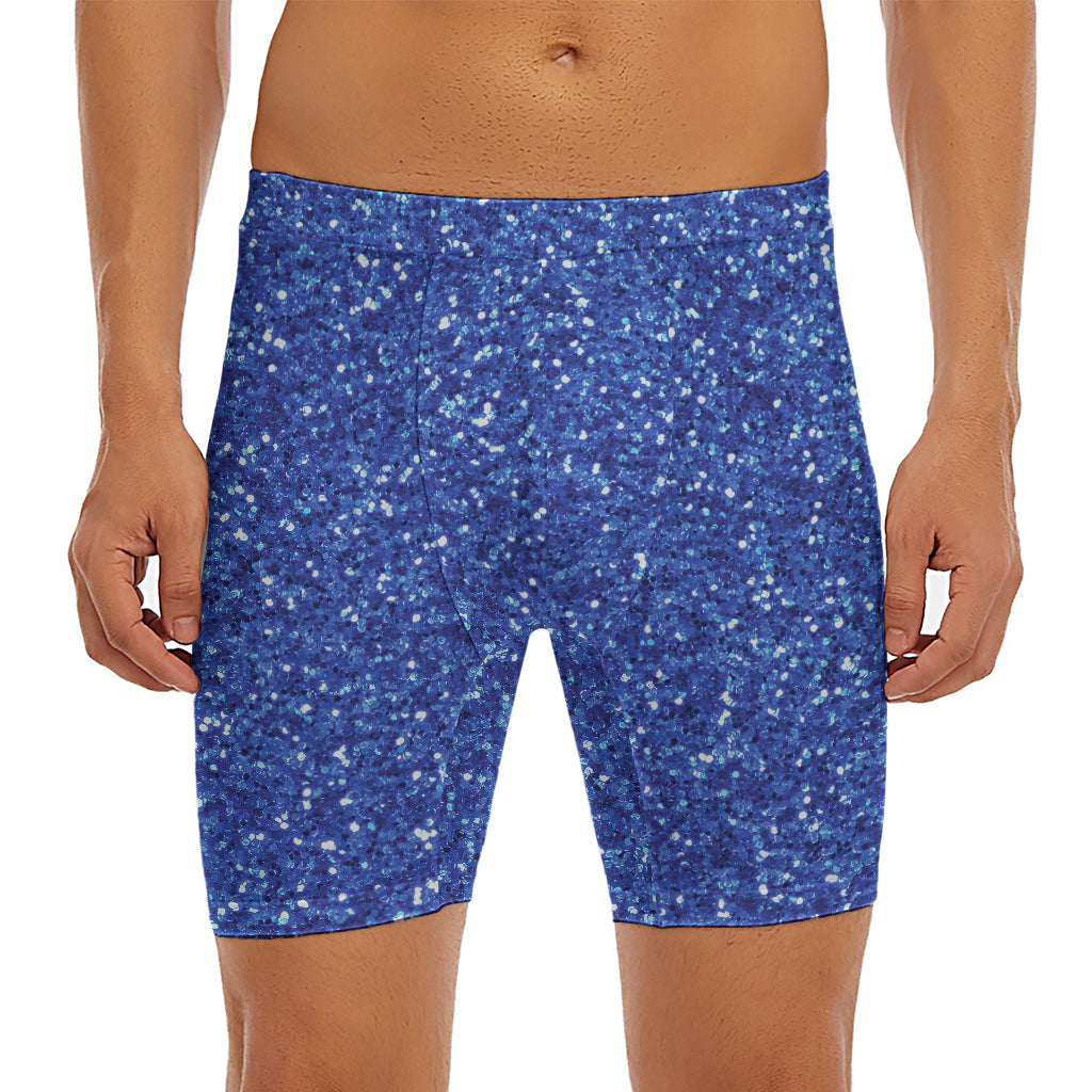 Blue (NOT Real) Glitter Print Men's Long Boxer Briefs