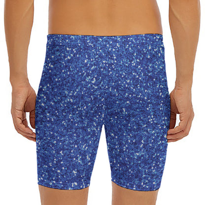Blue (NOT Real) Glitter Print Men's Long Boxer Briefs