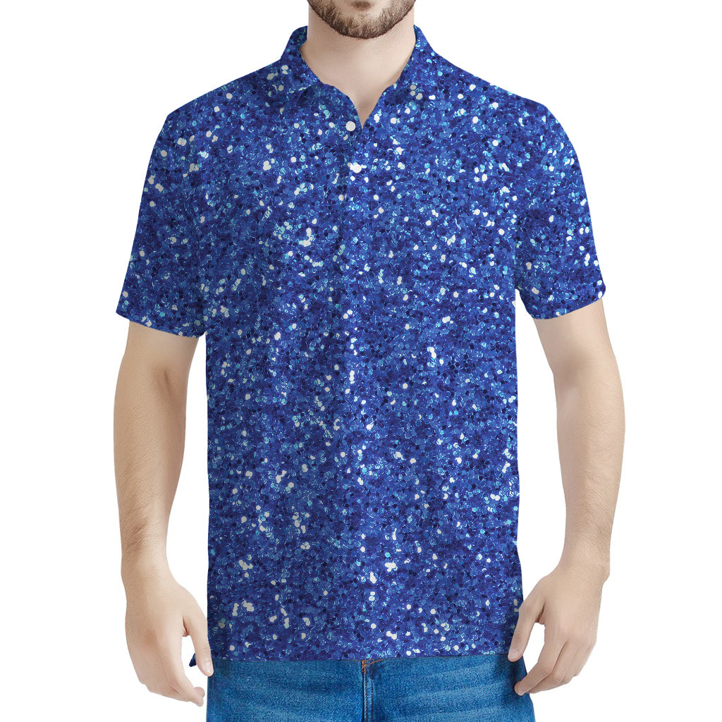 Blue (NOT Real) Glitter Print Men's Polo Shirt