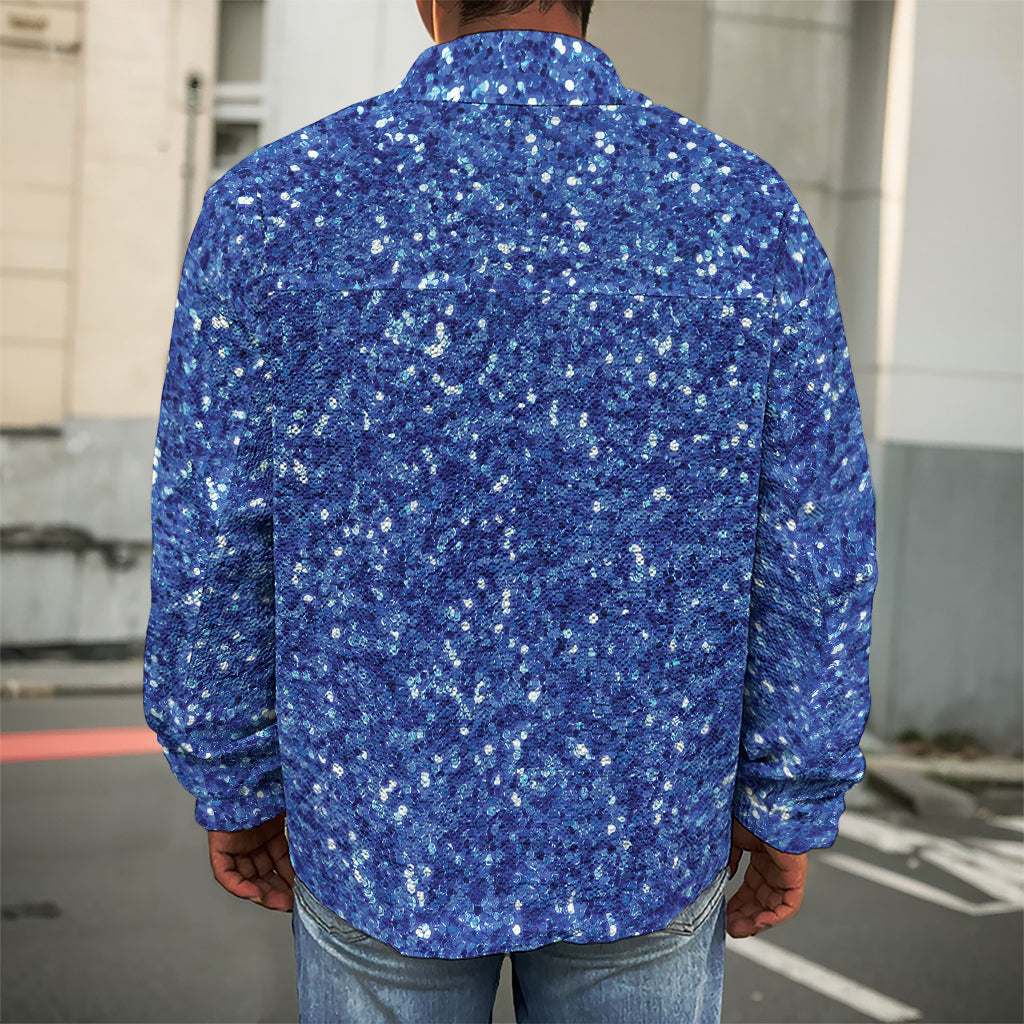 Blue (NOT Real) Glitter Print Men's Shirt Jacket