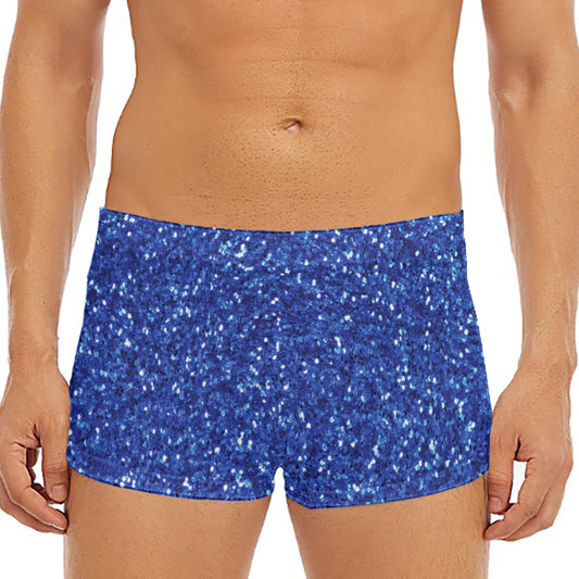 Blue (NOT Real) Glitter Print Men's Short Boxer Briefs