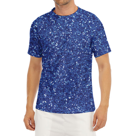 Blue (NOT Real) Glitter Print Men's Short Sleeve Rash Guard