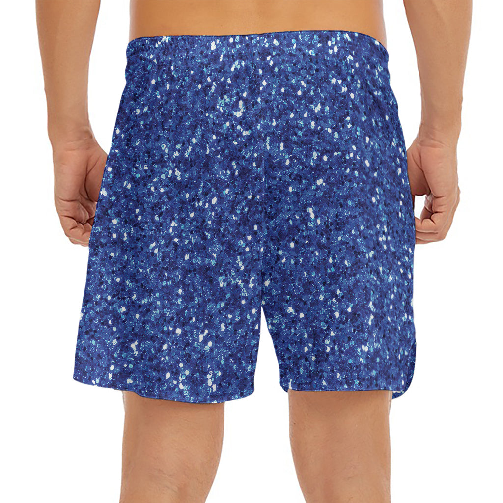 Blue (NOT Real) Glitter Print Men's Split Running Shorts